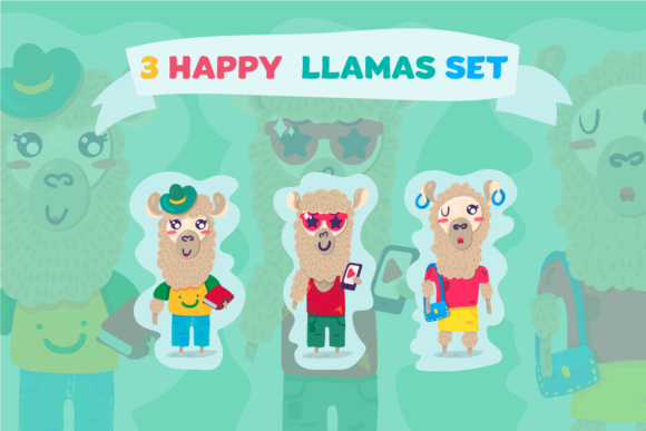 Cartoon Lama Characters Set: Graphics & Illustrations