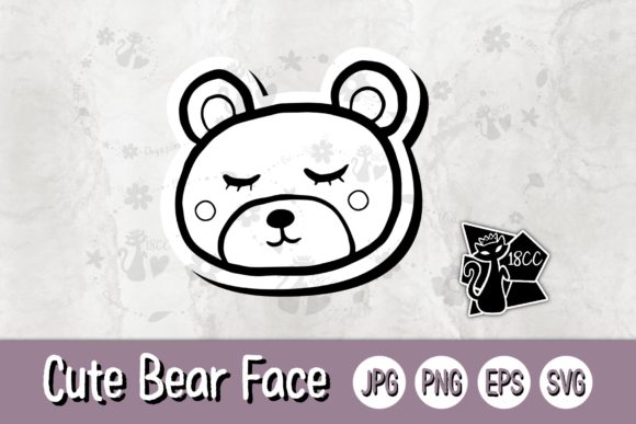 Cute Bear Face Line Graphics for Crafts