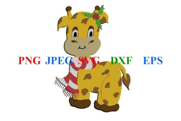Cute Christmas Illustrated Giraffe JPEG: Graphics for Crafts