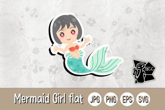 Mermaid Girl Flat Graphics for Crafts and Branding