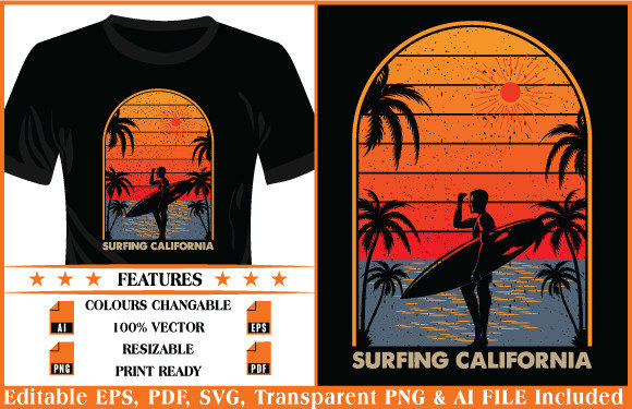 Surfing California T-Shirt Design: Graphics for Sellers